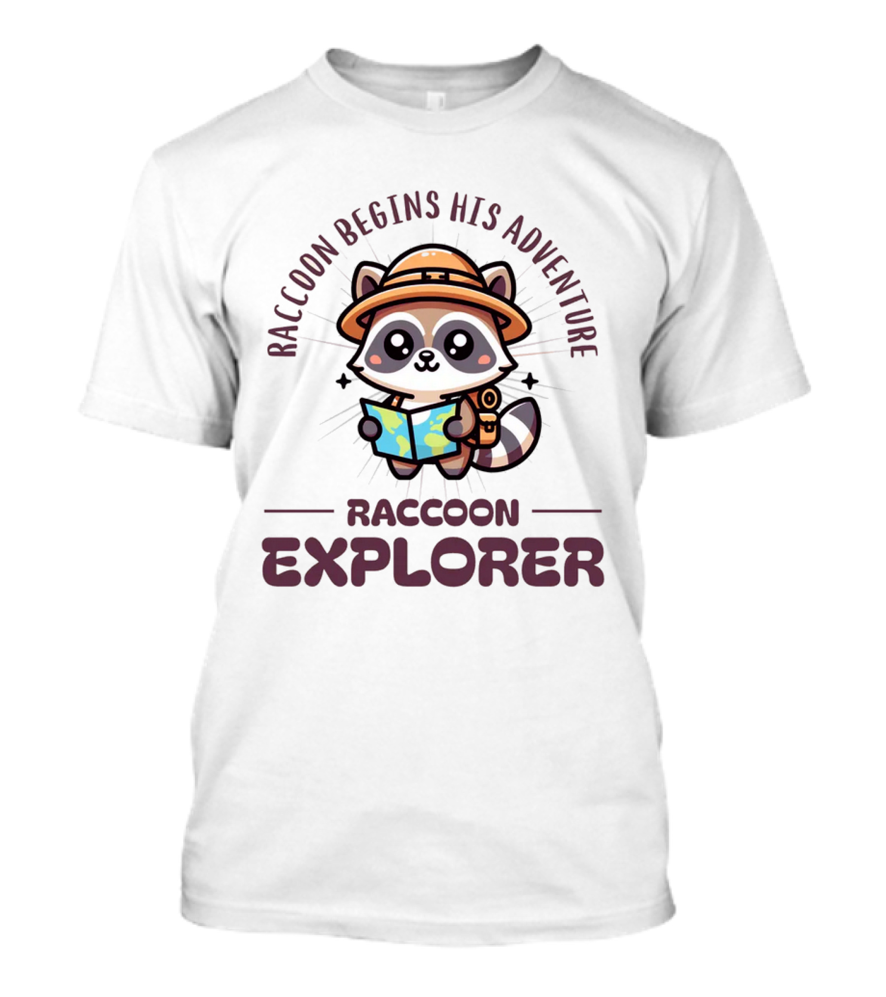 Raccoon Begins His Adventure Cute Explorer T-Shirt