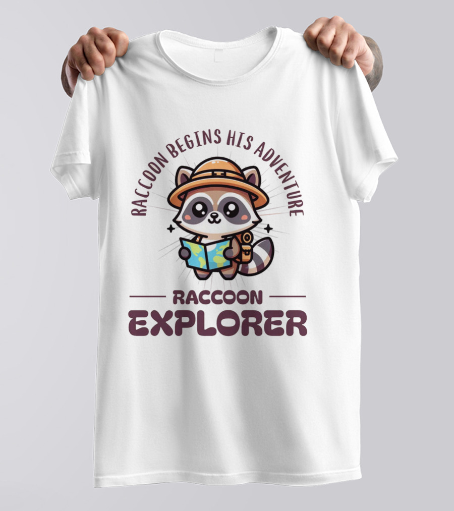 Raccoon Begins His Adventure Cute Explorer T-Shirt