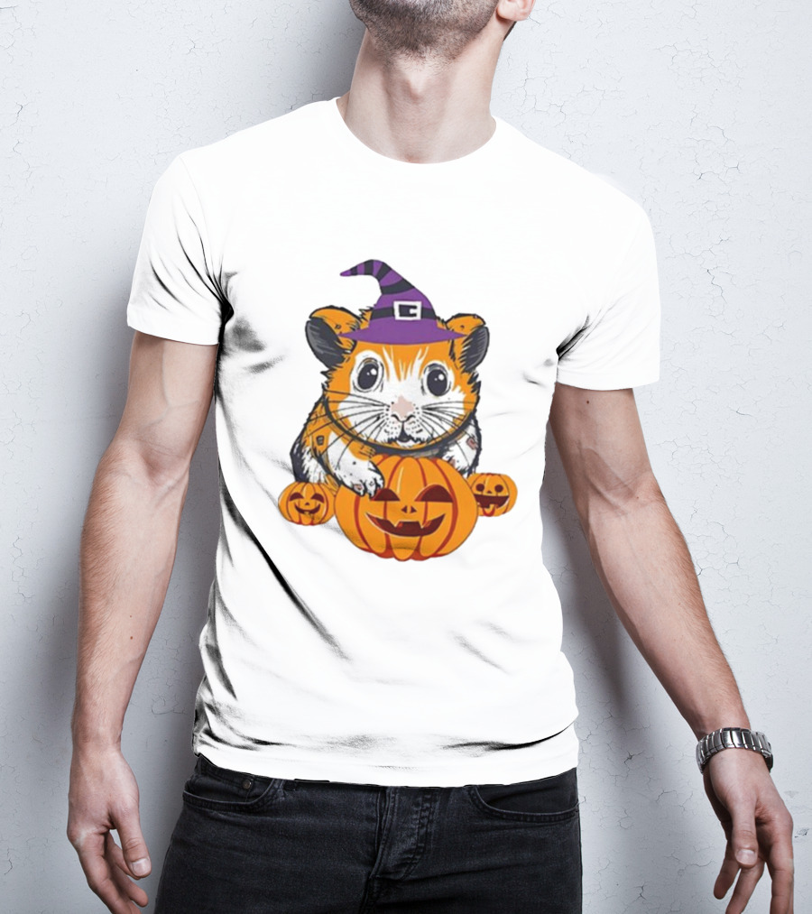 Halloween Guinea Pig With Witch Hat And Pumpkins T-Shirt