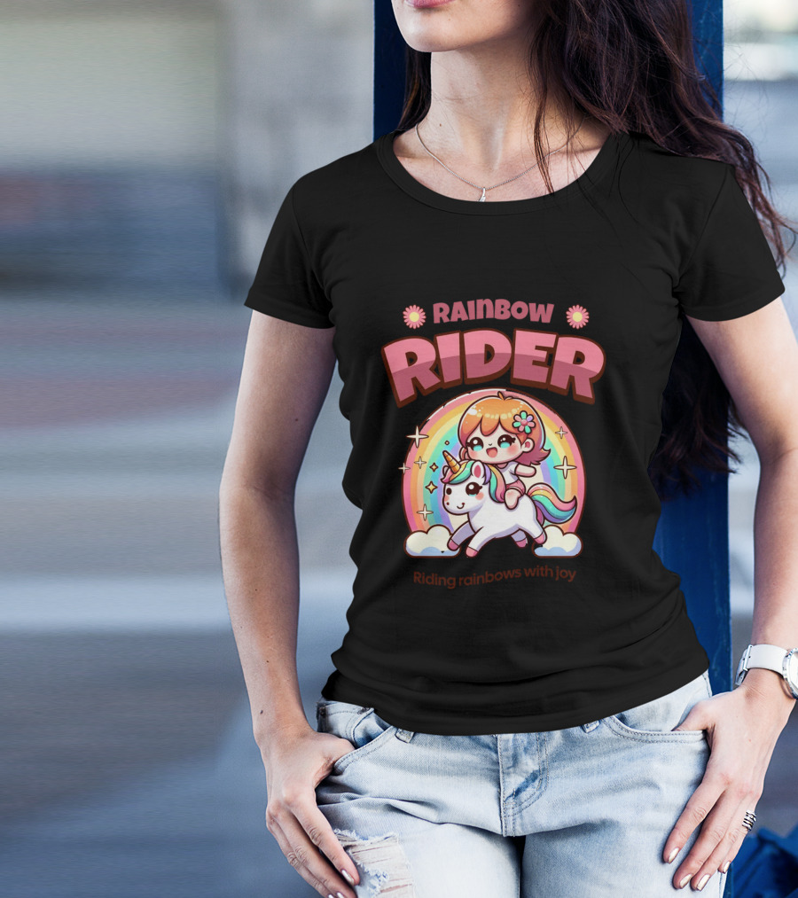 Rainbow Rider Riding Rainbows With Joy T-Shirt