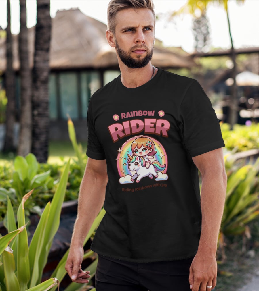 Rainbow Rider Riding Rainbows With Joy T-Shirt
