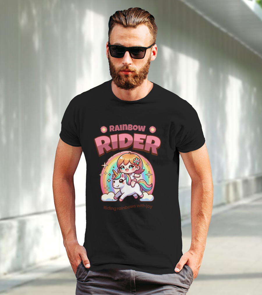 Rainbow Rider Riding Rainbows With Joy T-Shirt