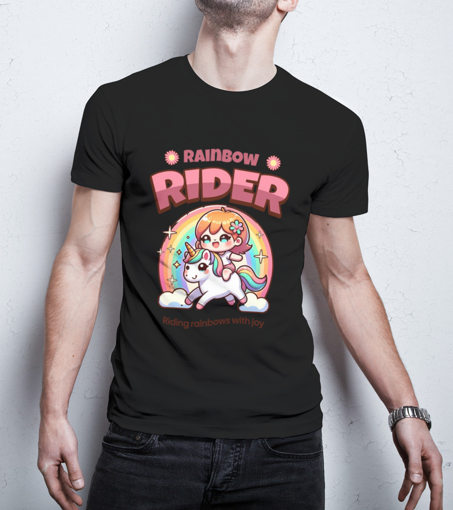 Rainbow Rider Riding Rainbows With Joy T-Shirt