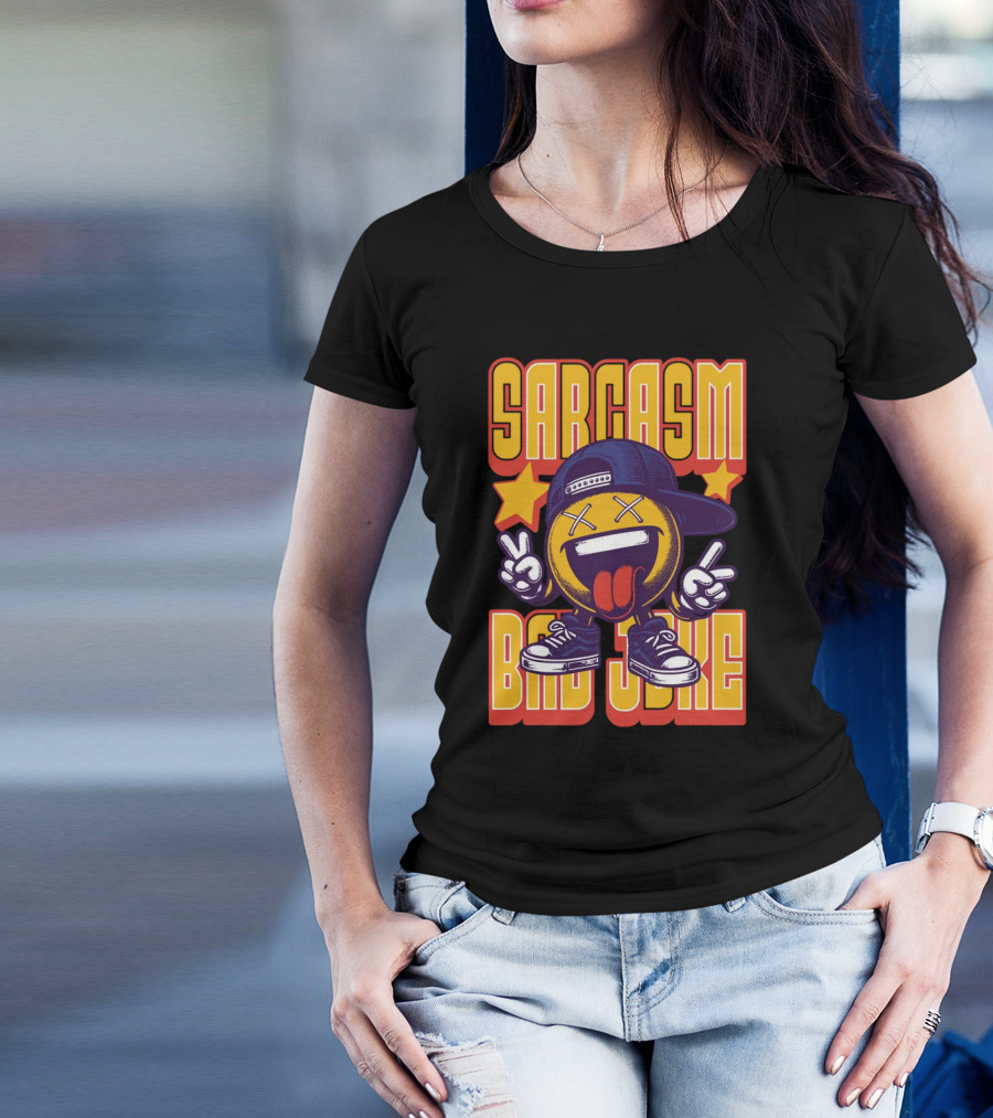 SARCASM BAD JOKE Emoji Character Laugh Peace Sign Cap Sneakers T-Shirt