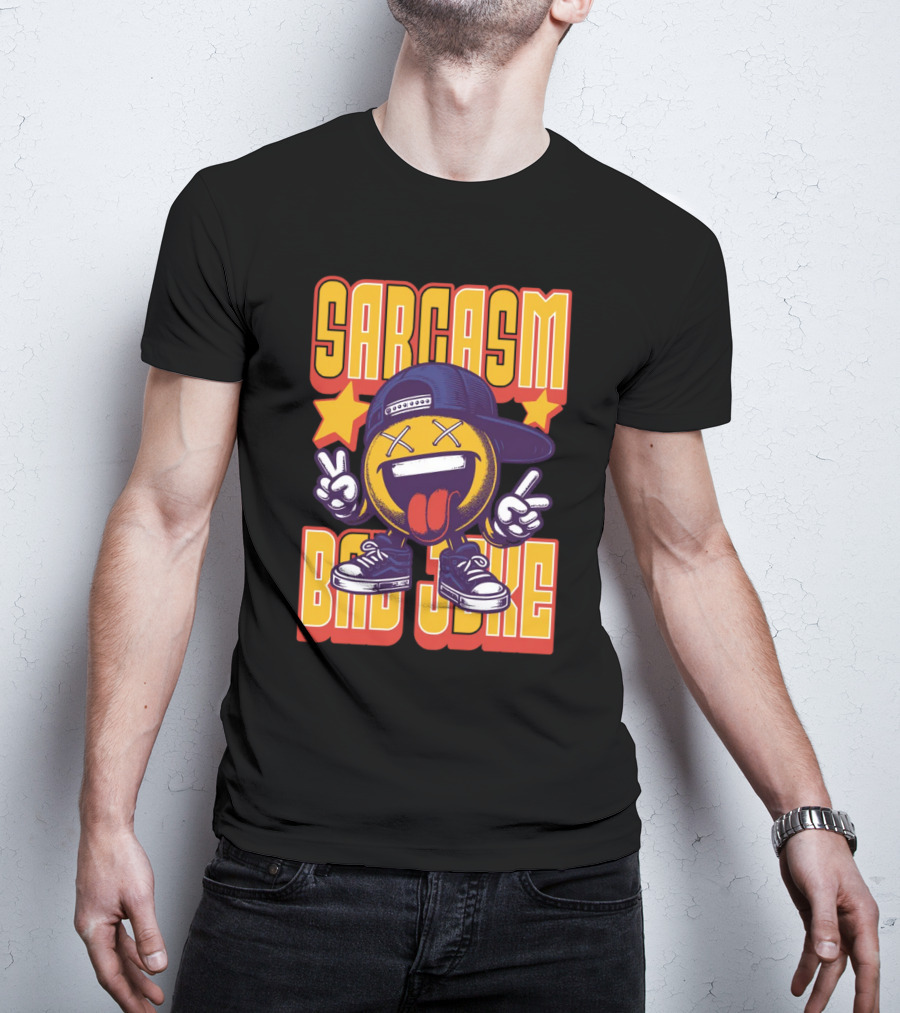 SARCASM BAD JOKE Emoji Character Laugh Peace Sign Cap Sneakers T-Shirt