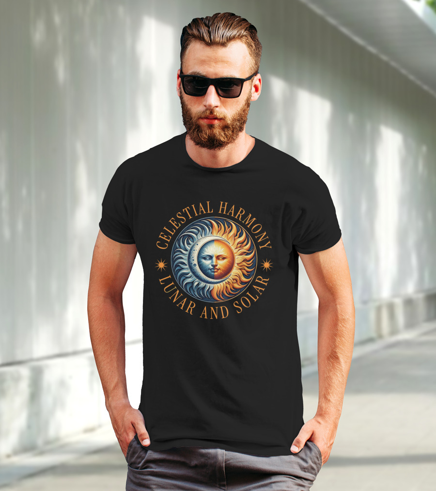Celestial Harmony Lunar And Solar Duality Moon And Sun Symmetry T-Shirt