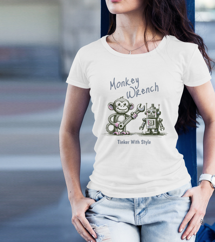 Monkey Wrench Tinker With Style Robot And Monkey T-Shirt
