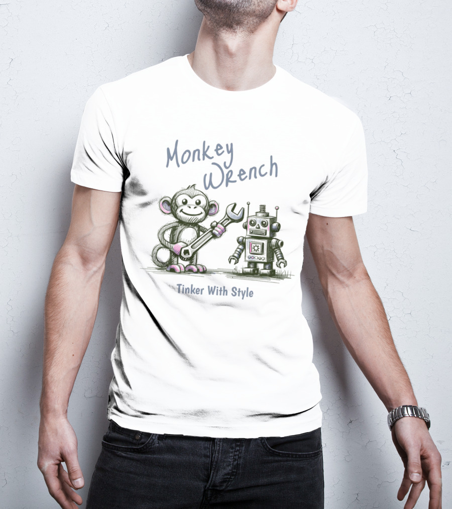 Monkey Wrench Tinker With Style Robot And Monkey T-Shirt