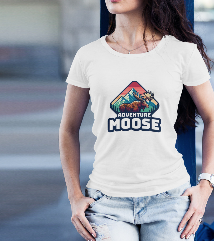 Adventure Moose Mountain Wilderness Retro Trekking T-Shirt