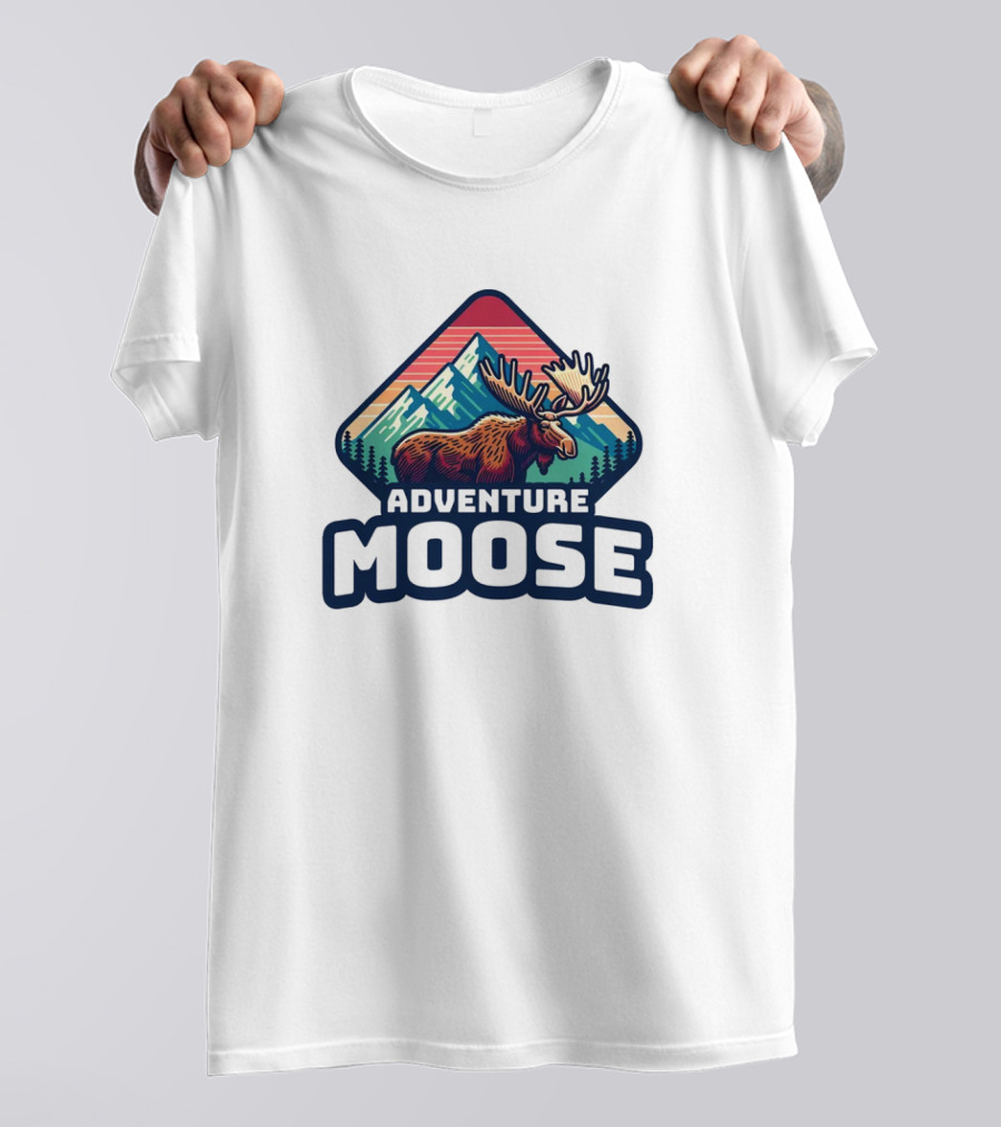 Adventure Moose Mountain Wilderness Retro Trekking T-Shirt