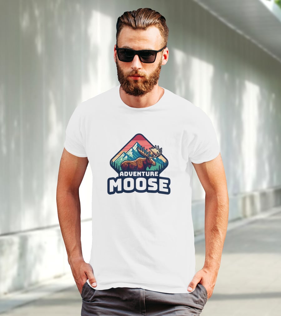 Adventure Moose Mountain Wilderness Retro Trekking T-Shirt