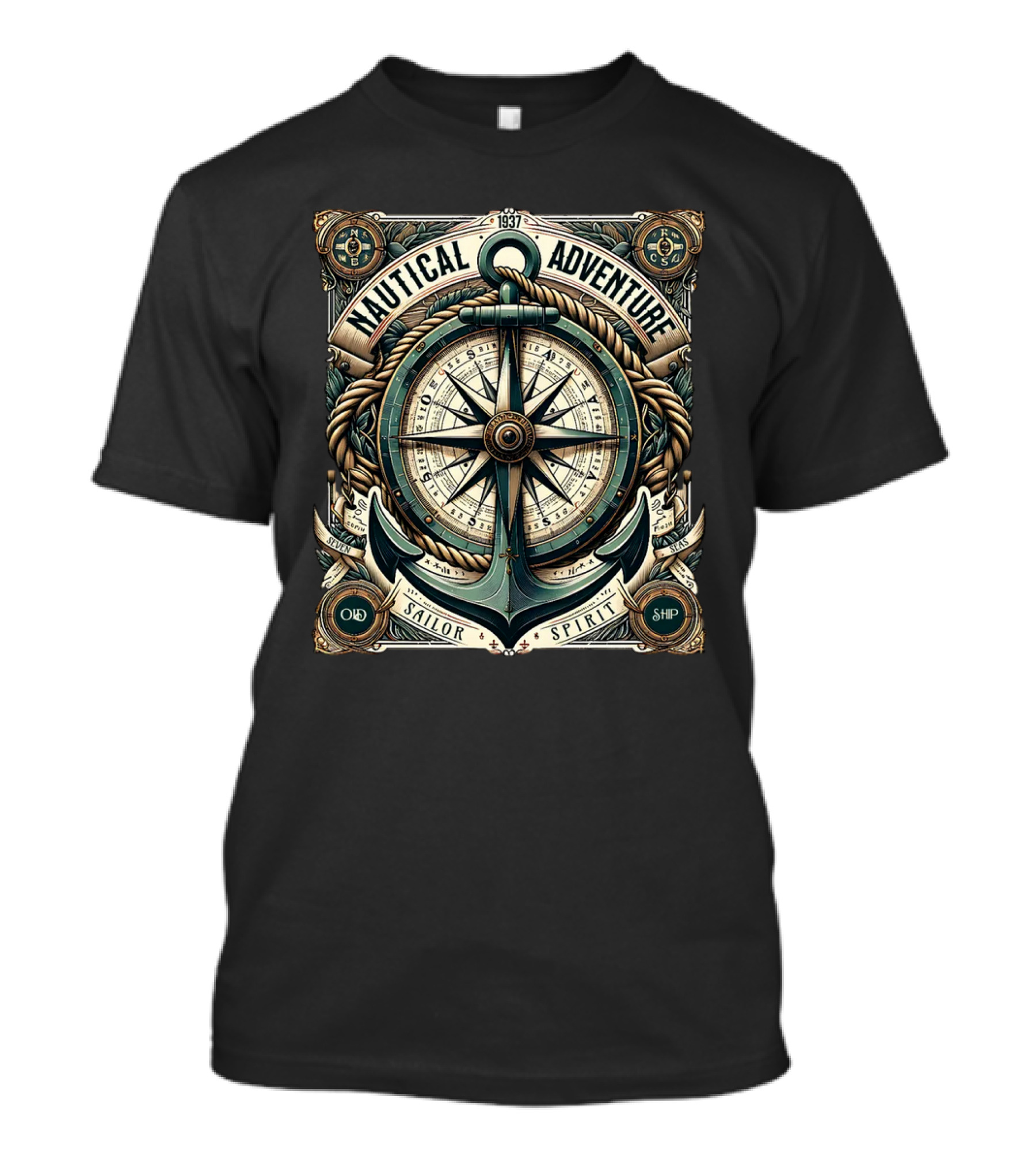 Nautical Adventure 1937 Old Sailor Spirit Ship Compass Anchor T-Shirt