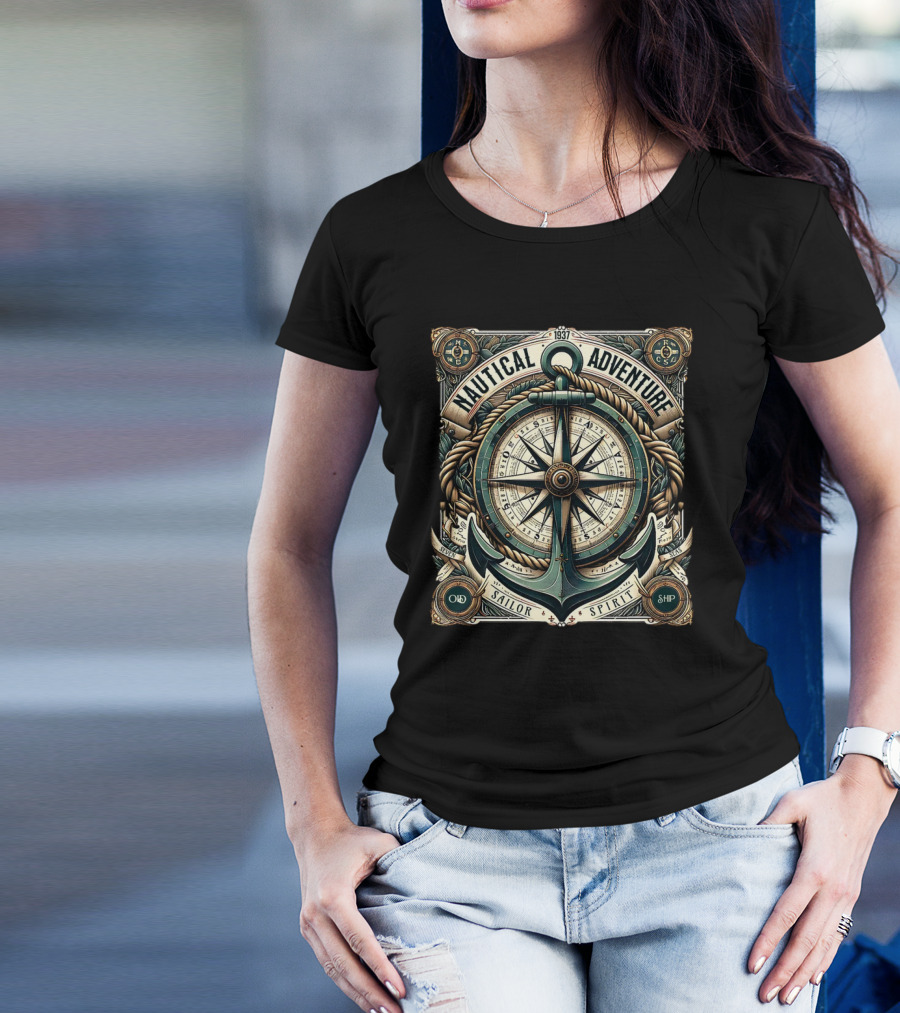 Nautical Adventure 1937 Old Sailor Spirit Ship Compass Anchor T-Shirt