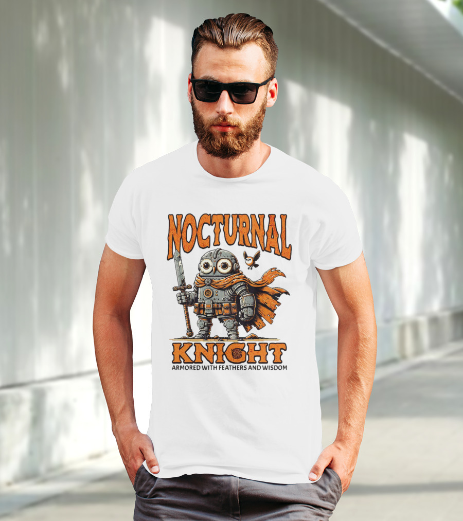 Nocturnal Knight Armored With Feathers And Wisdom Owl T-Shirt