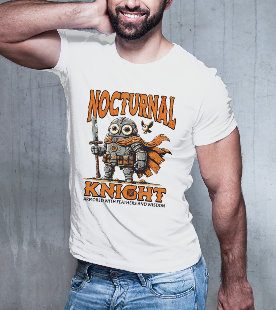 Nocturnal Knight Armored With Feathers And Wisdom Owl T-Shirt