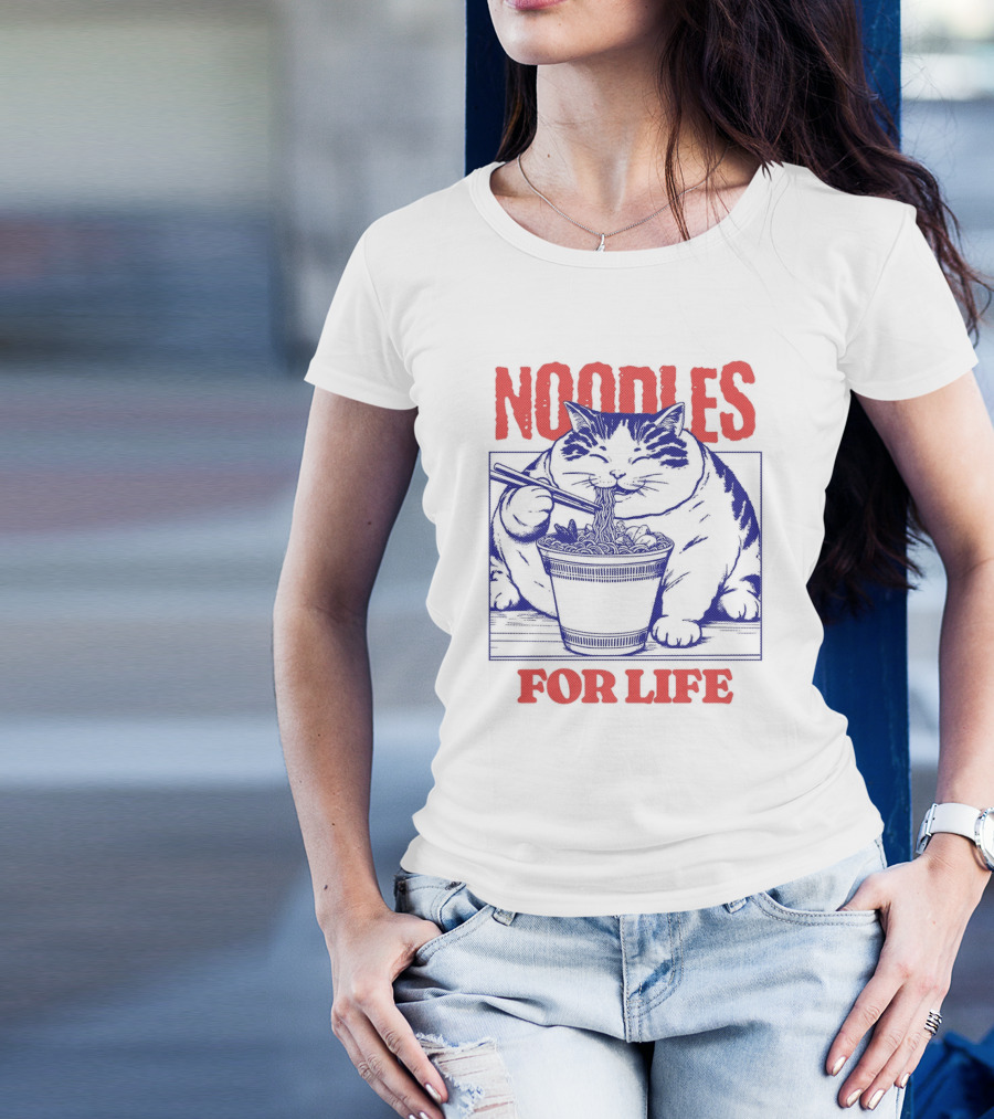 Noodles For Life Cat Eating Ramen T-Shirt