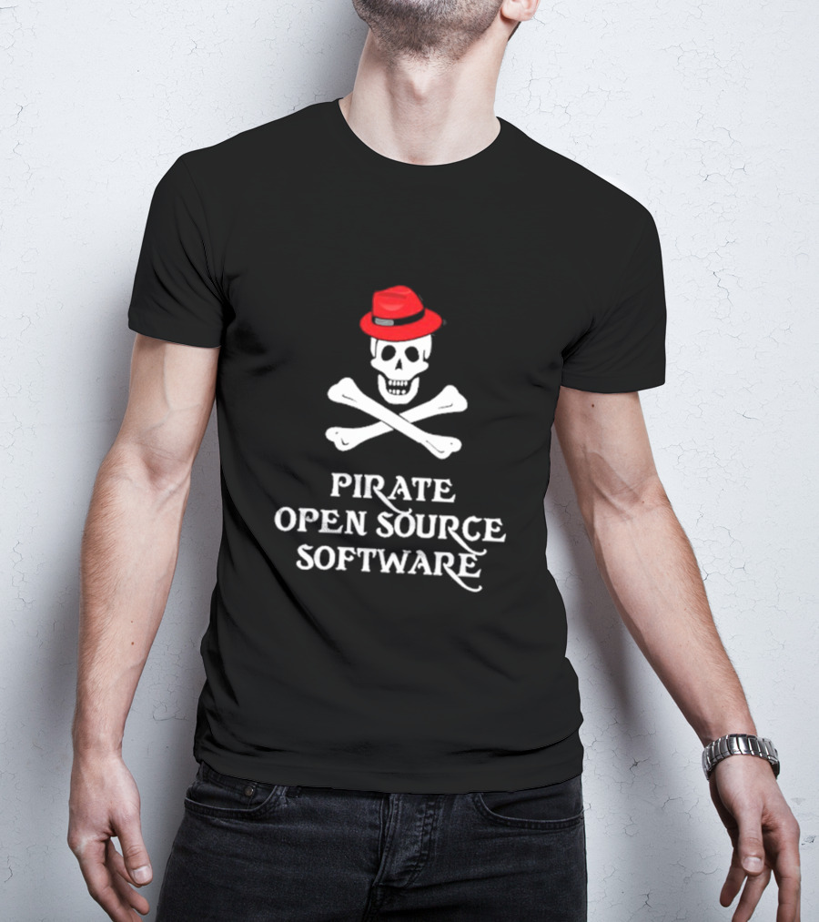 Jeff Geerling Pirate Open Source Software Skull With Red Hat T-Shirt