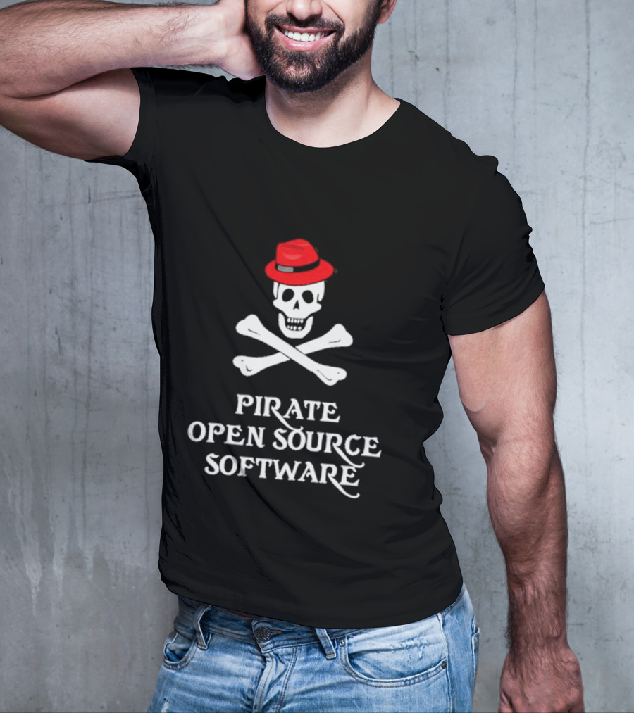 Jeff Geerling Pirate Open Source Software Skull With Red Hat T-Shirt
