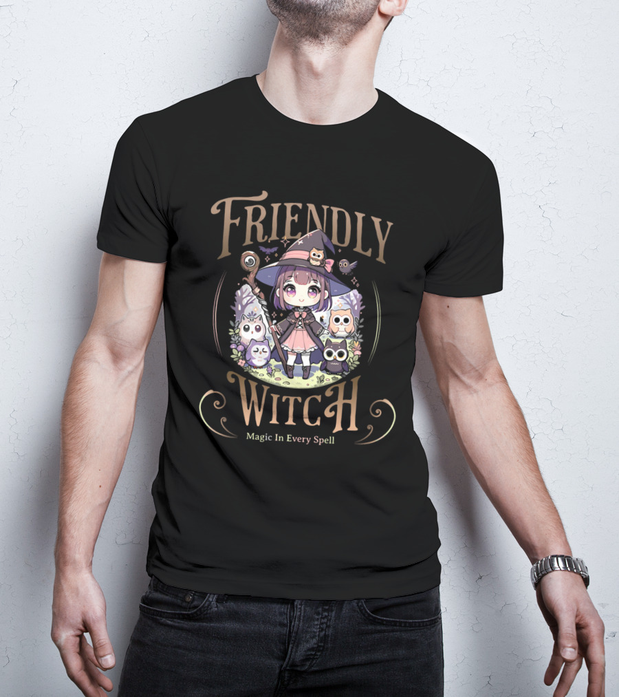 Friendly Witch Magic In Every Spell Kawai Owls Cute Anime T-Shirt
