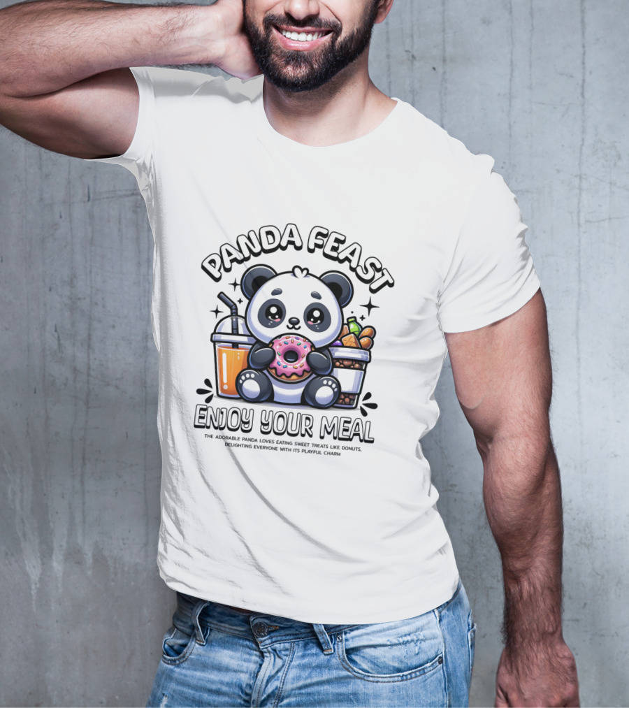 Panda Feast Enjoy Your Meal Cute Donut Drink Food Charm T-Shirt