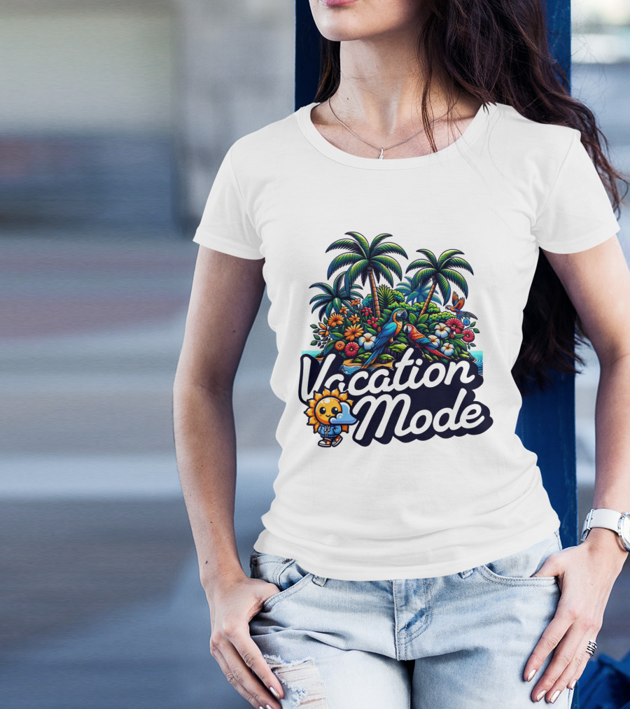 Vacation Mode Tropical Paradise Parrots And Palms T-Shirt