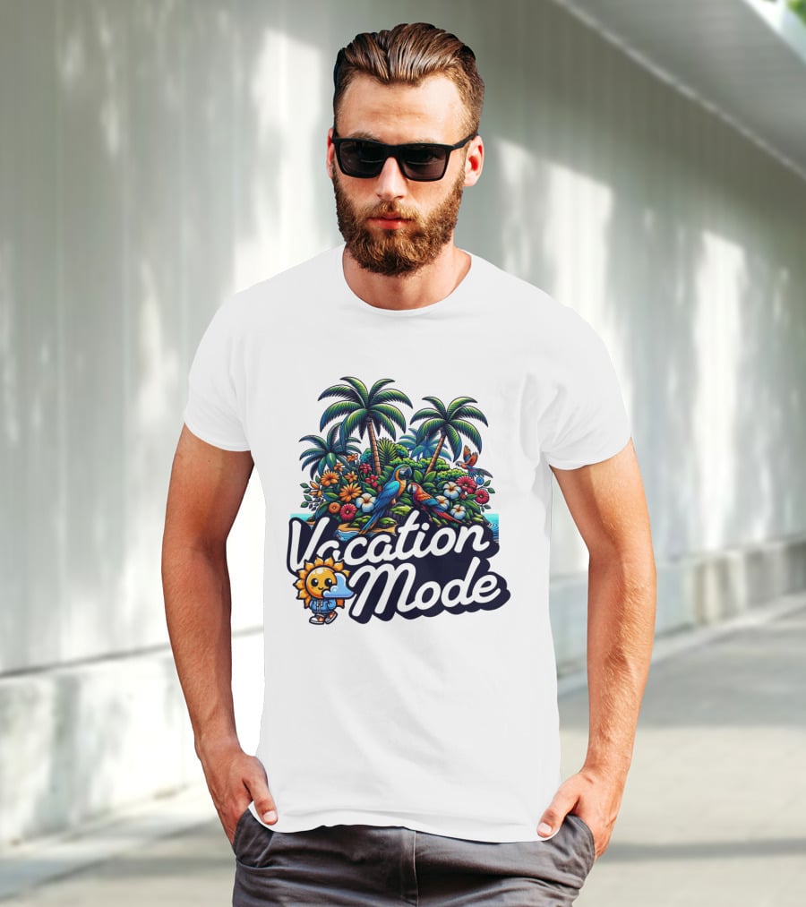 Vacation Mode Tropical Paradise Parrots And Palms T-Shirt