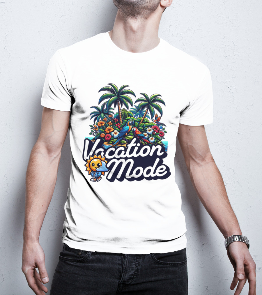 Vacation Mode Tropical Paradise Parrots And Palms T-Shirt