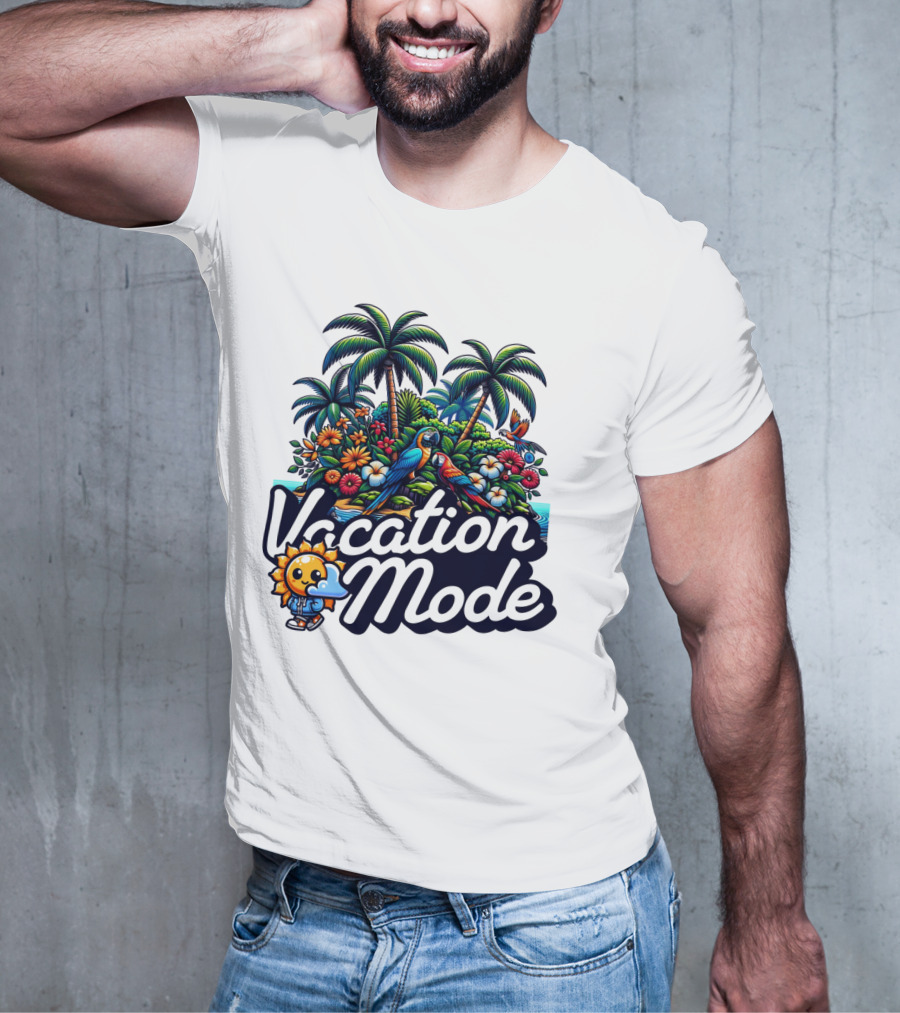 Vacation Mode Tropical Paradise Parrots And Palms T-Shirt