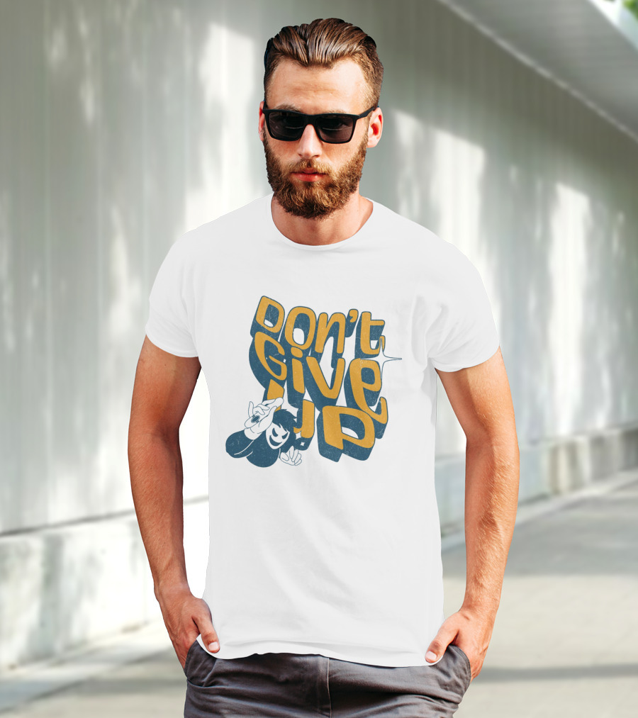DON'T GIVE UP Retro Cartoon Hand Gesture Text T-Shirt