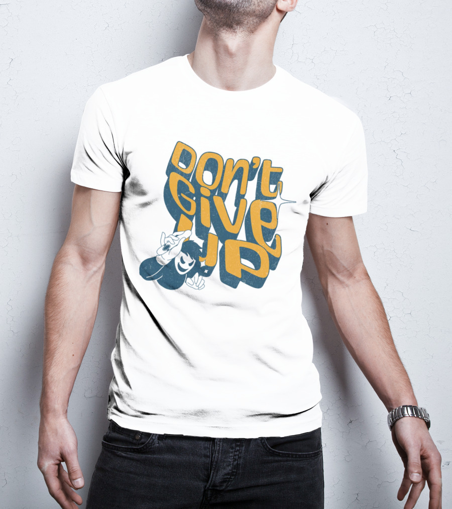 DON'T GIVE UP Retro Cartoon Hand Gesture Text T-Shirt