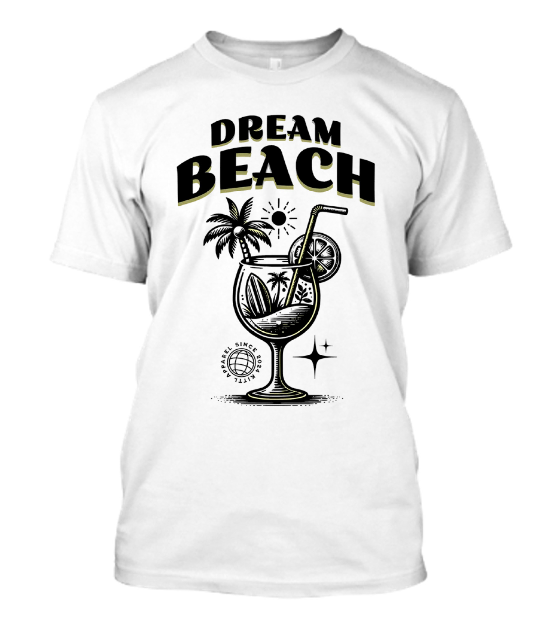 Dream Beach Travel Since 1981 Tropical Cocktail Palm Trees Sun And Moon T-Shirt