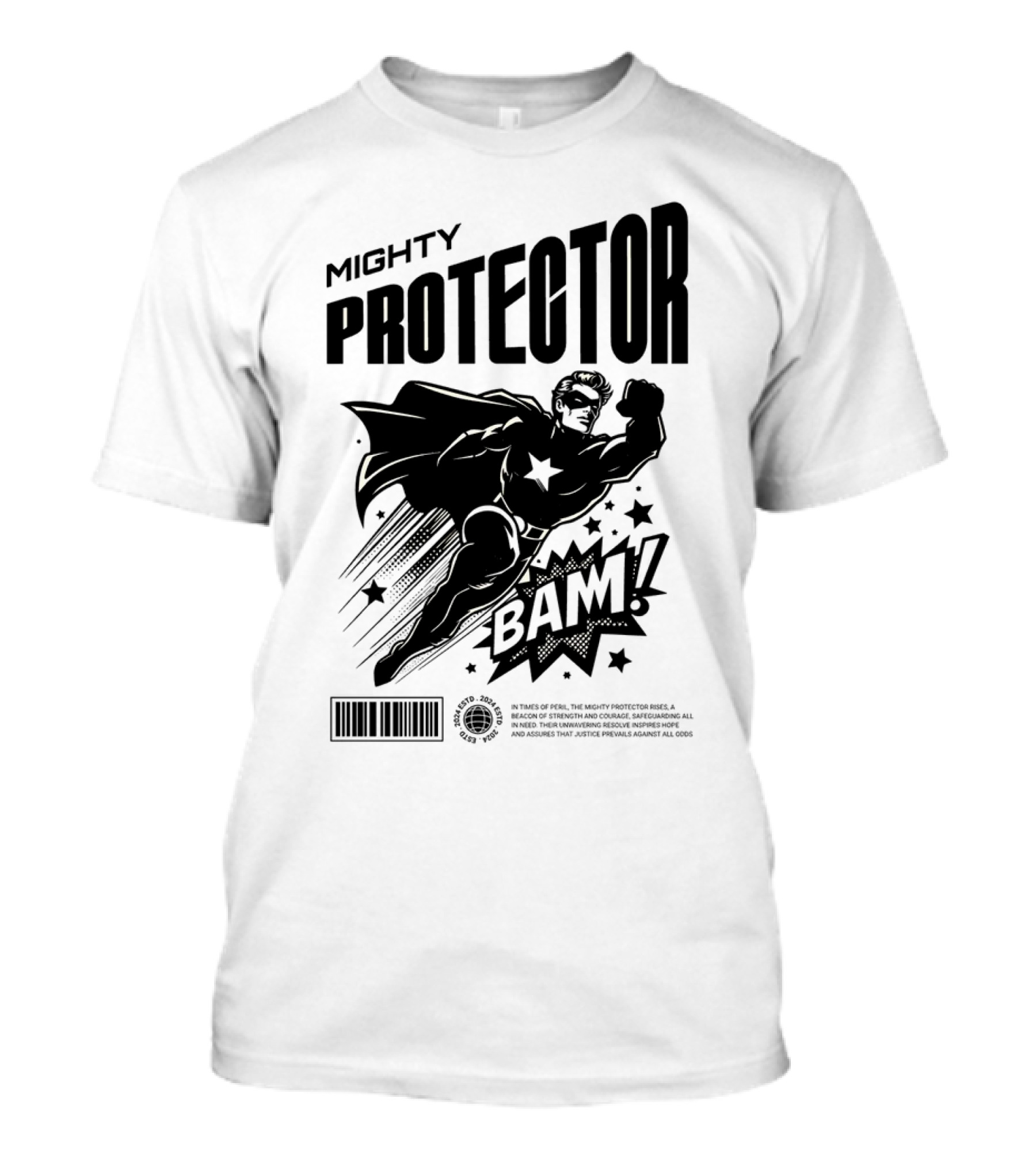 Mighty Protector BAAM Retro Comic Style Superhero T-Shirt