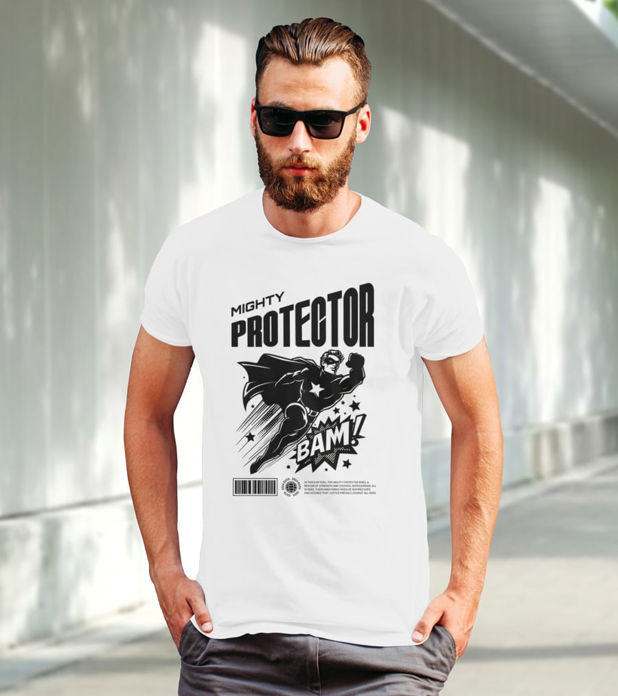 Mighty Protector BAAM Retro Comic Style Superhero T-Shirt