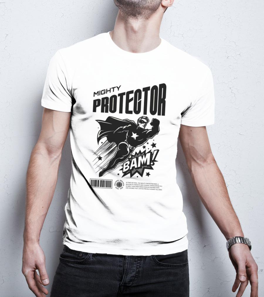 Mighty Protector BAAM Retro Comic Style Superhero T-Shirt