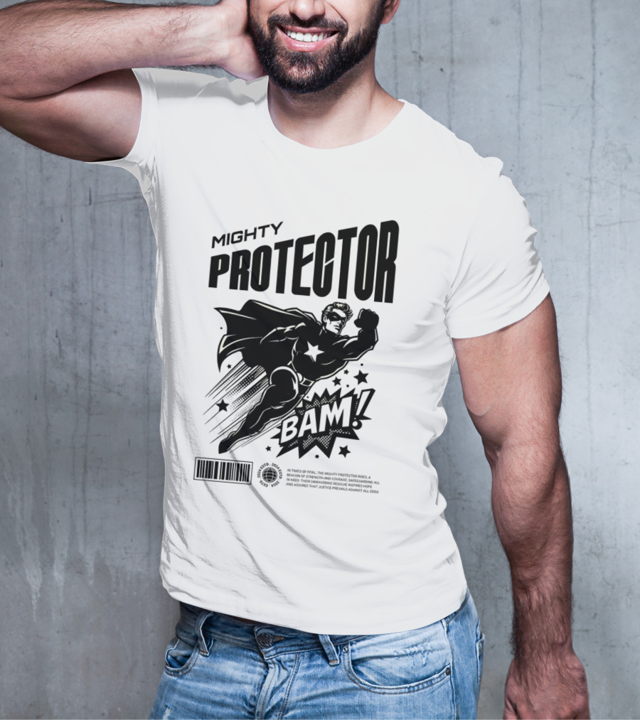 Mighty Protector BAAM Retro Comic Style Superhero T-Shirt