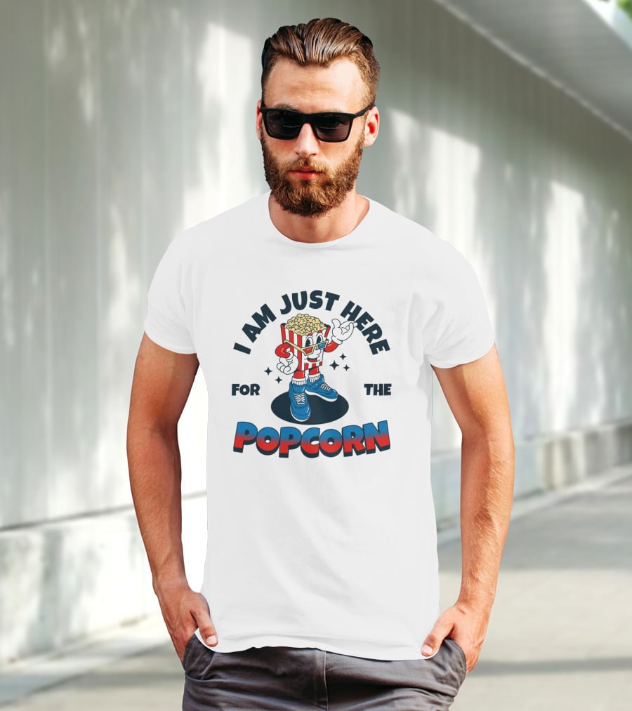 I Am Just Here For The Popcorn Retro Mascot T-Shirt