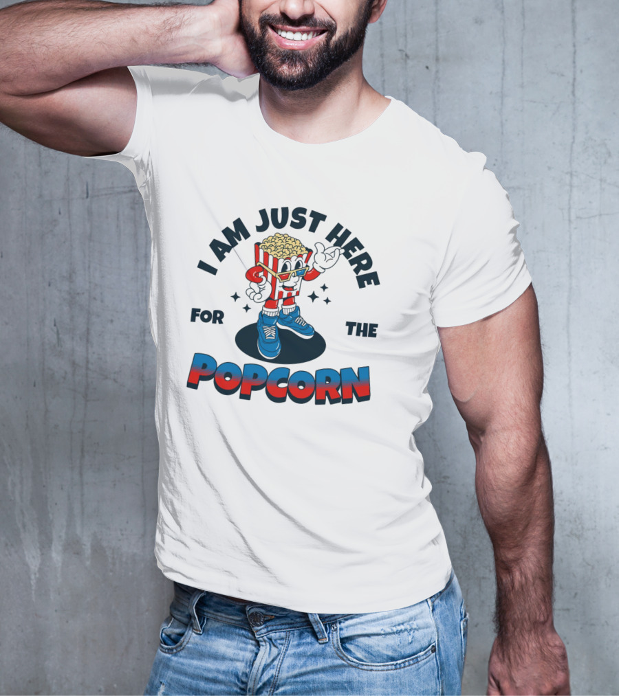 I Am Just Here For The Popcorn Retro Mascot T-Shirt
