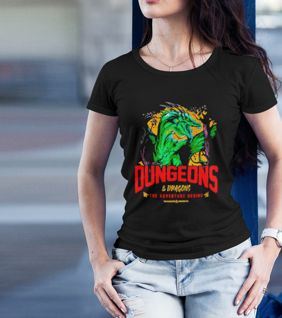 Dungeons And Dragons The Adventure Begins Green Dragon Fantasy T-Shirt
