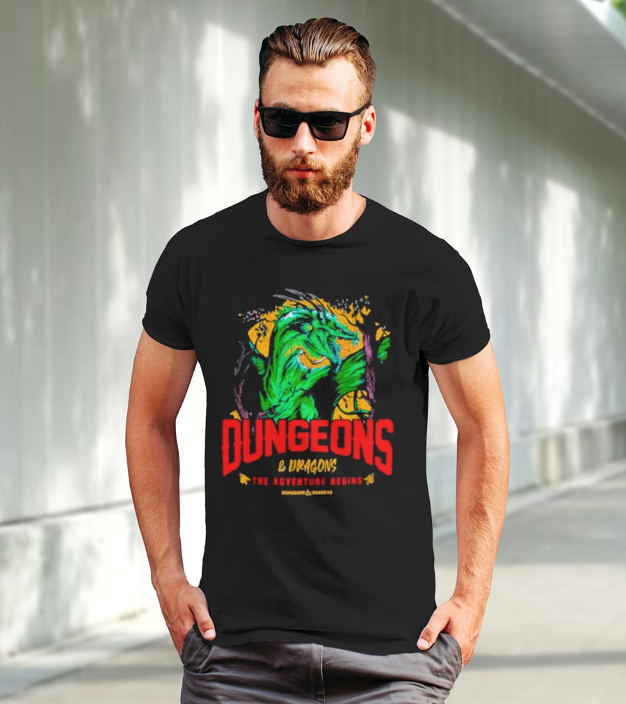 Dungeons And Dragons The Adventure Begins Green Dragon Fantasy T-Shirt