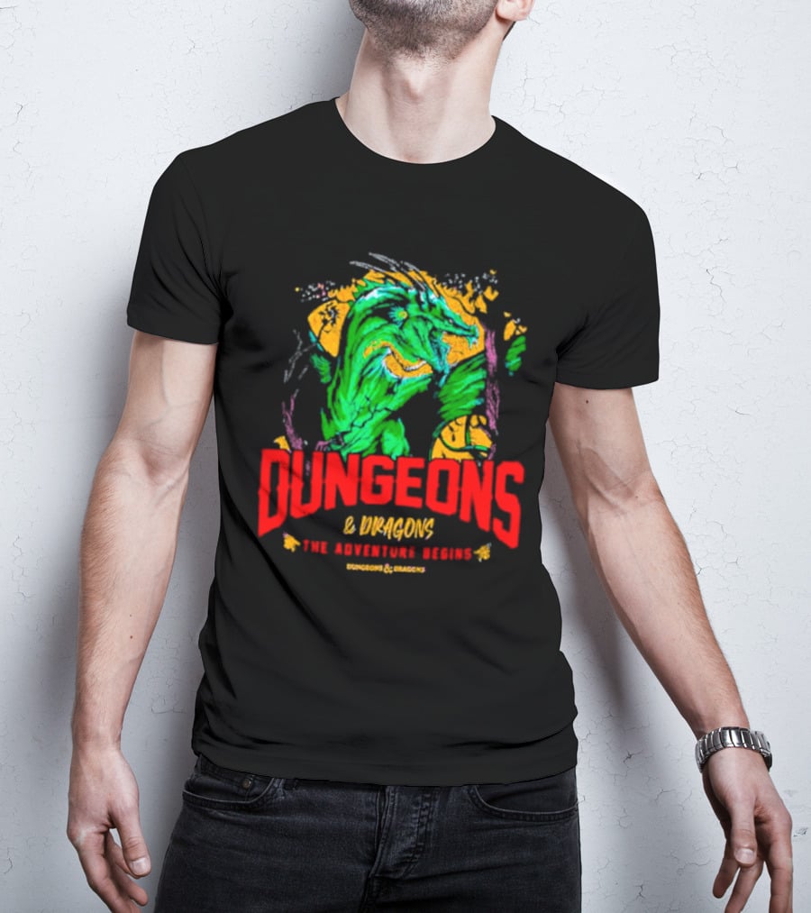 Dungeons And Dragons The Adventure Begins Green Dragon Fantasy T-Shirt
