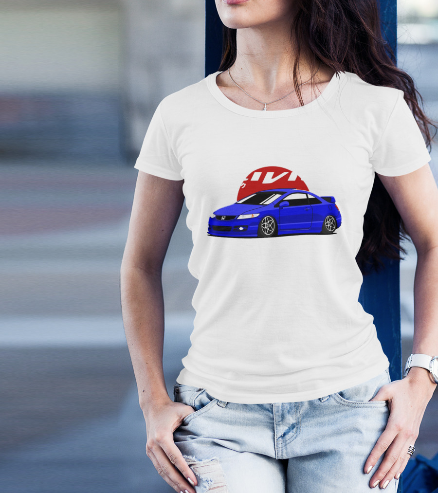 Civic SI JDM Cars Blue Honda With Japanese Characters T-Shirt