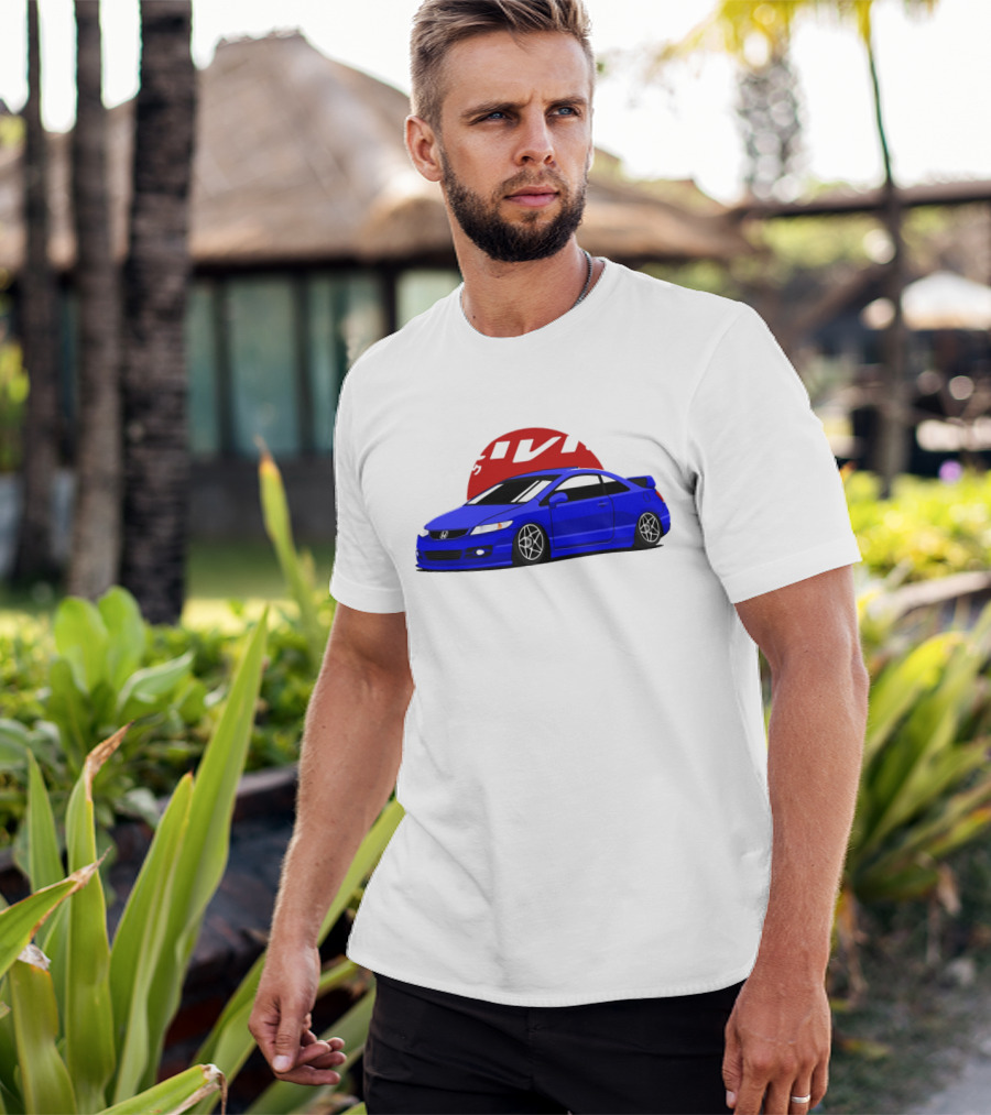 Civic SI JDM Cars Blue Honda With Japanese Characters T-Shirt