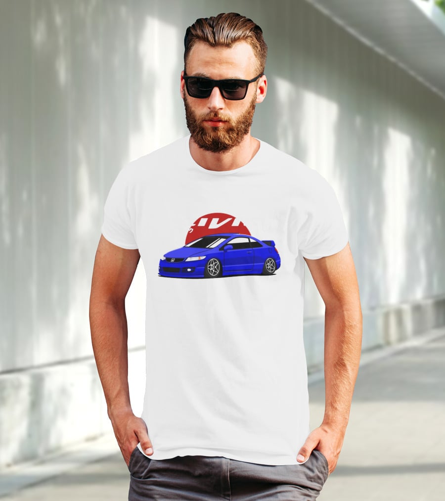Civic SI JDM Cars Blue Honda With Japanese Characters T-Shirt