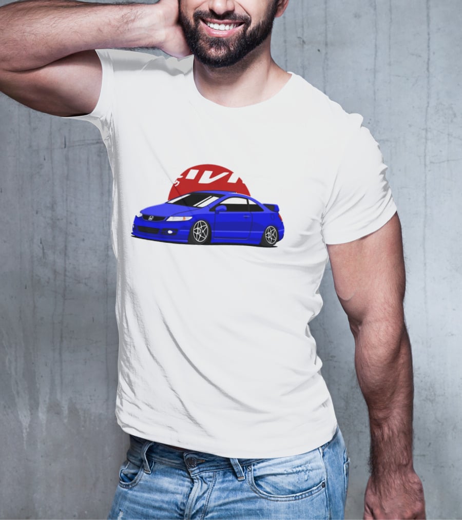 Civic SI JDM Cars Blue Honda With Japanese Characters T-Shirt