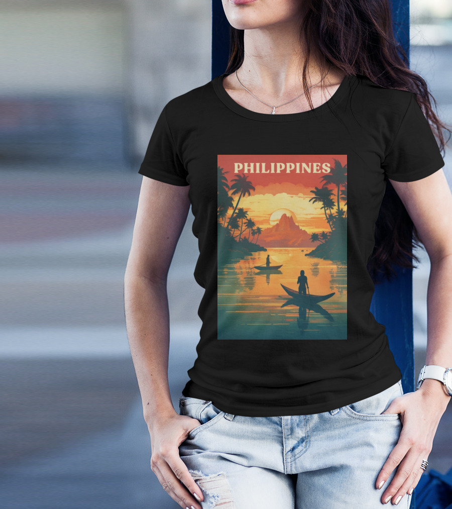 Philippines Sunset Canoe Adventure Tropical Paradise Scene T-Shirt