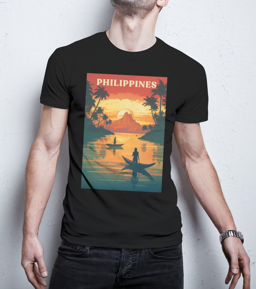Philippines Sunset Canoe Adventure Tropical Paradise Scene T-Shirt