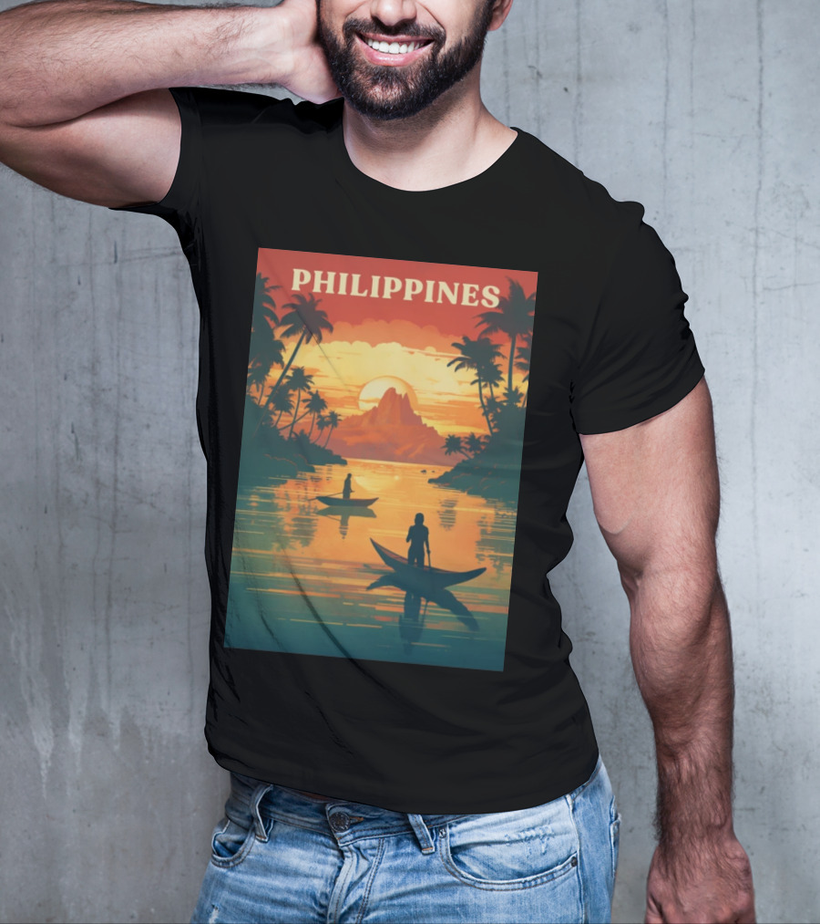 Philippines Sunset Canoe Adventure Tropical Paradise Scene T-Shirt
