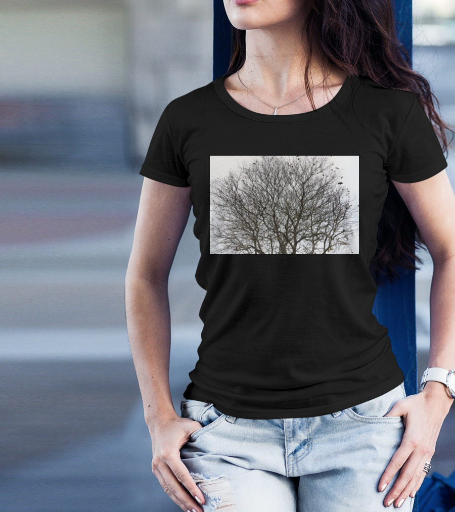 Winters Tracery Bare Tree Branches In Overcast Grey Sky T-Shirt