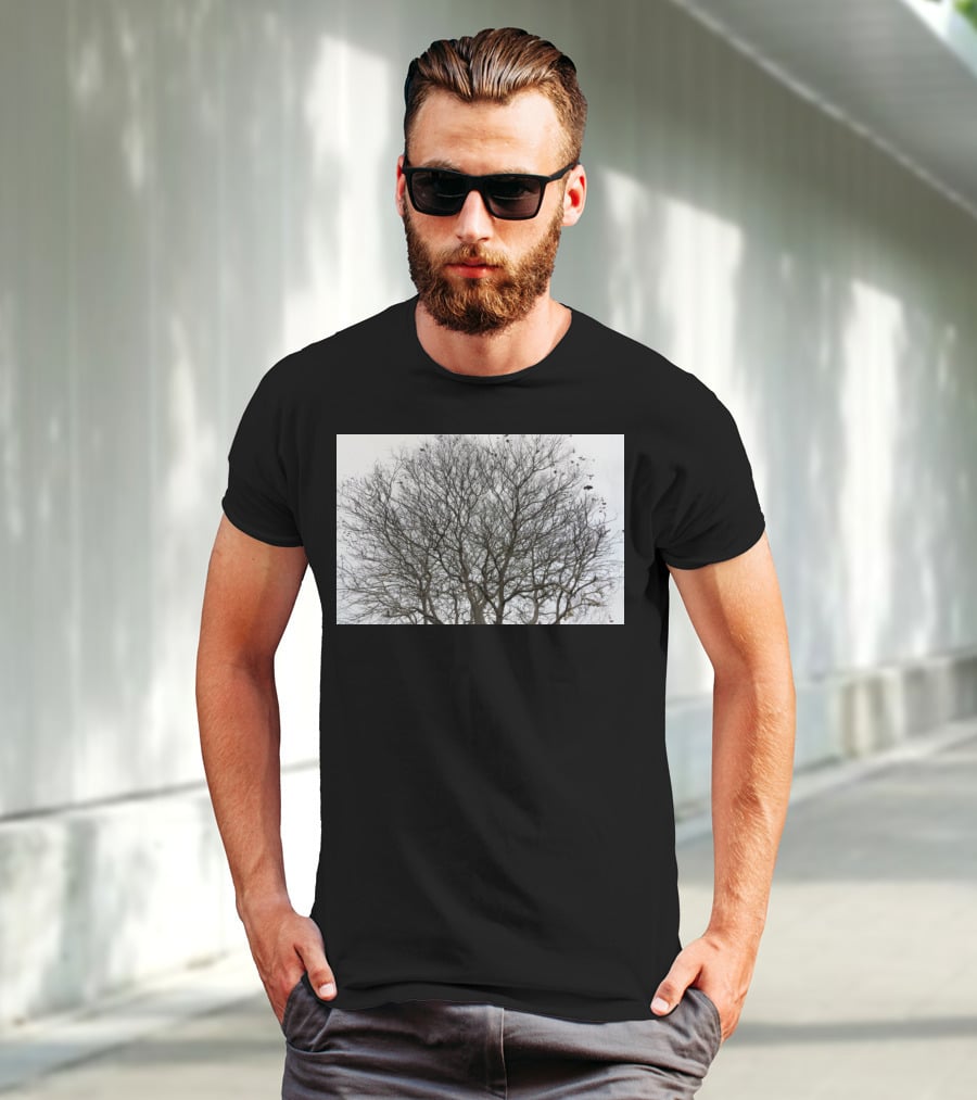 Winters Tracery Bare Tree Branches In Overcast Grey Sky T-Shirt