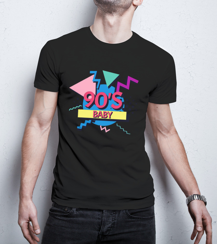 90's Baby Retro Geometric Shapes Colorful Triangles Zigzag T-Shirt